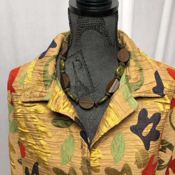 Breckenridge Jacket Womens Size XL Buttoned Collared Tan Gold Quilted Leaves - Picture 2 of 6